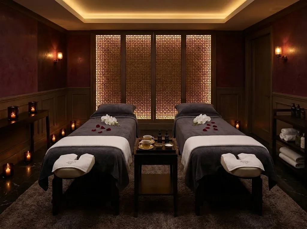 Couple's massage suite with two beds at Aurum Astra spa Hennur