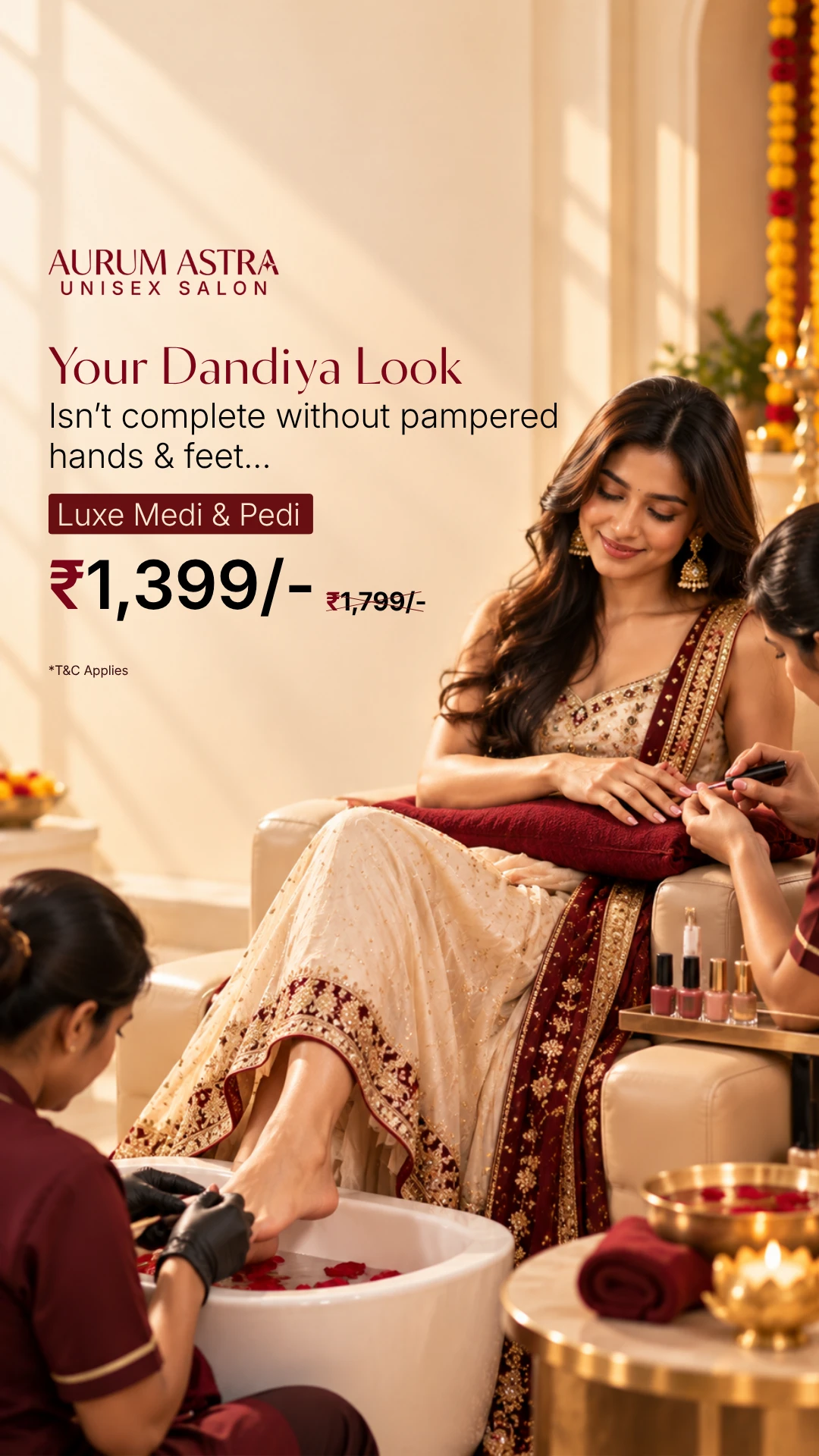 Navratri offer at Aurum Astra: Luxe Manicure and Pedicure at ₹1,399 instead of ₹1,799