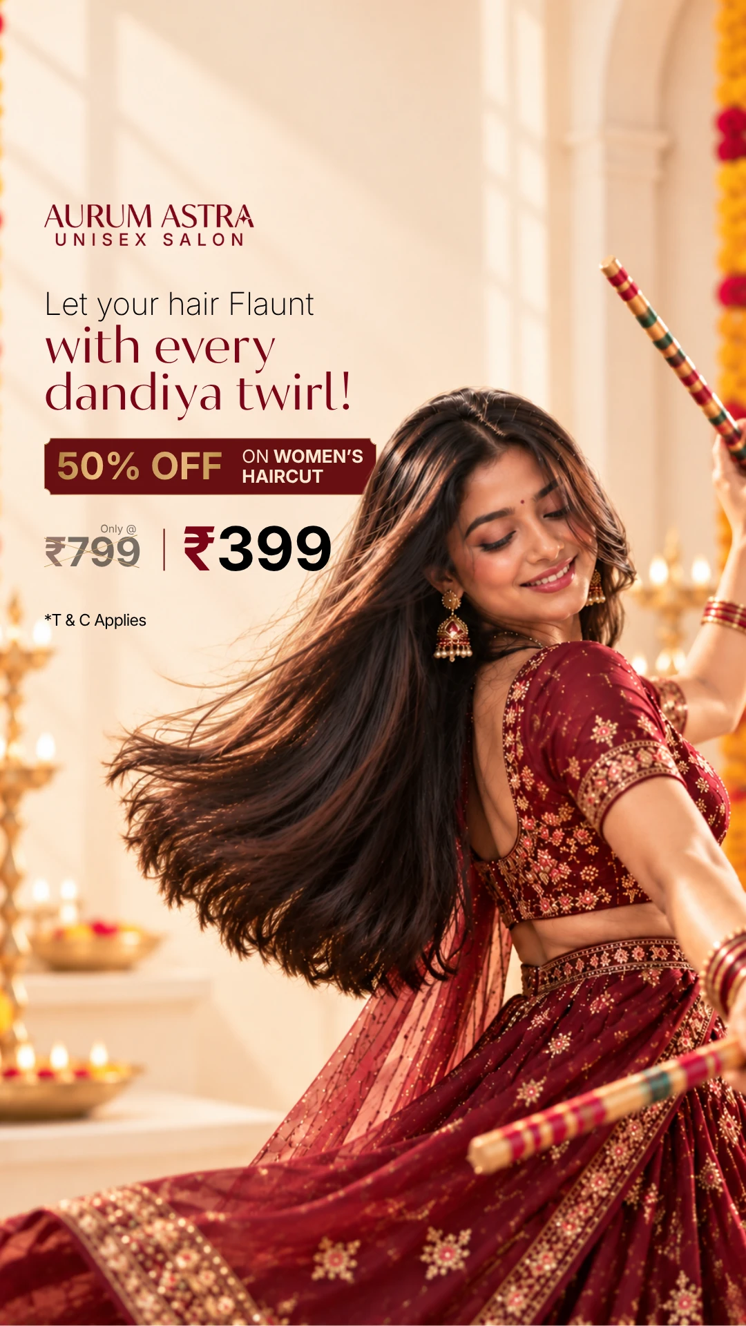 Navratri offer at Aurum Astra: 50% off Women’s Haircut, now ₹399 instead of ₹799